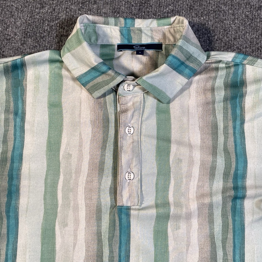 Shore Brand Mens S Golf Casual Stretch Polo Shirt Vertical Striped Made in USA